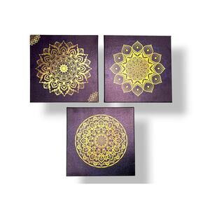 Purple and Gold 3-Piece Canvas Wall Art Set Mandala Boho‎ Home Bedroom Decor